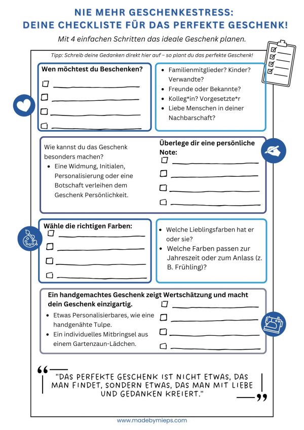 Geschenke schnell finden, statt suchen. Checkliste perfekte Geschenk