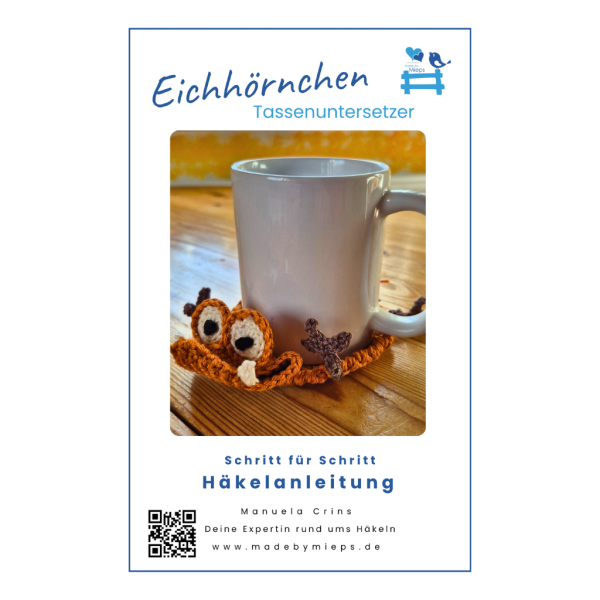 Produktfoto Tassenuntersetzer Eichhörnchen Häkelanleitung